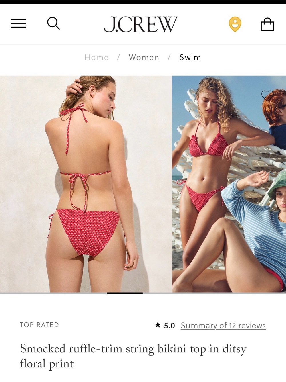 J Crew - women’s M - red and black smocked bikini (top and bottom)